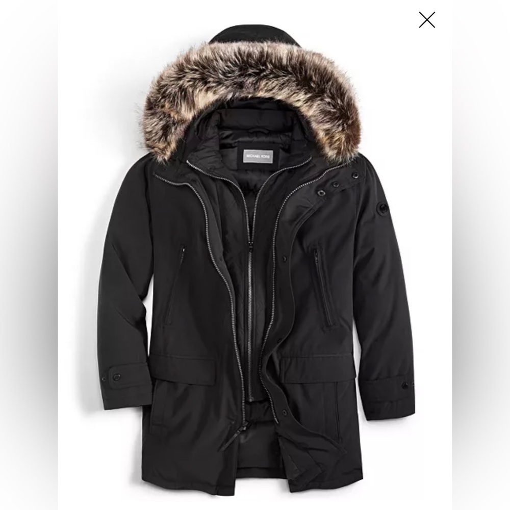Michael Kors Men's Hooded Bib Snorkel Parka in black